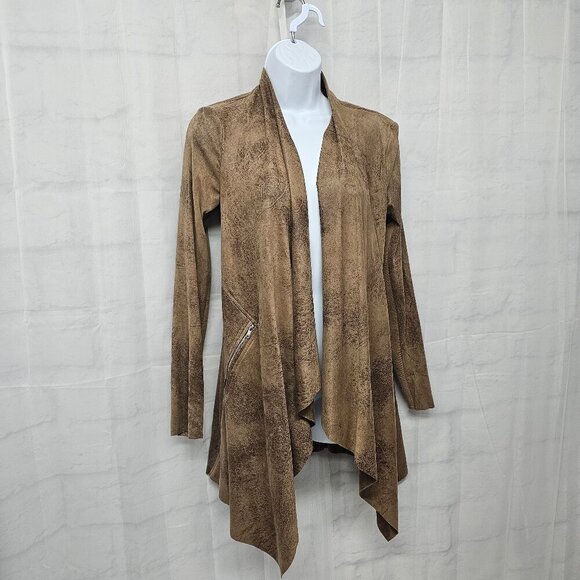 Zara Brown Faux Soft Leather Open Waterfall Boho Western Jacket XS - Picture 5 of 13